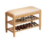 Banc à Chaussures en Bois avec Coussin en PU éTagèRe à Chaussures à 2/3 Niveaux avec éTagèRe pour EntréE Forte Capacité de Charge Banc de Rangement pour EntréE, Salon, Cou 3-Layer Natural 31.5in/80cm