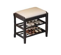 Banc à Chaussures en Bois avec Coussin en PU éTagèRe à Chaussures à 2/3 Niveaux avec éTagèRe pour EntréE Forte Capacité de Charge Banc de Rangement pour EntréE, Salon, Coulo 3-Layer Black 17.7in/45cm