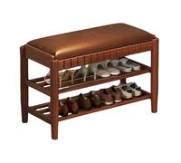Banc à Chaussures en Bois avec Coussin en PU éTagèRe à Chaussures à 2/3 Niveaux avec éTagèRe pour EntréE Forte Capacité de Charge Banc de Rangement pour EntréE, Salon, Coul 3-Layer Walnut 31.5in/80cm