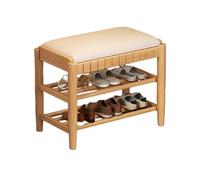 Banc à Chaussures en Bois avec Coussin en PU éTagèRe à Chaussures à 2/3 Niveaux avec éTagèRe pour EntréE Forte Capacité de Charge Banc de Rangement pour EntréE, Salon, Cou 3-Layer Natural 23.6in/60cm