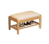 Banc à Chaussures en Bois avec Coussin en PU éTagèRe à Chaussures à 2/3 Niveaux avec éTagèRe pour EntréE Forte Capacité de Charge Banc de Rangement pour EntréE, Salon, Cou 2-Layer Natural 23.6in/60cm