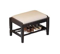 Banc à Chaussures en Bois avec Coussin en PU éTagèRe à Chaussures à 2/3 Niveaux avec éTagèRe pour EntréE Forte Capacité de Charge Banc de Rangement pour EntréE, Salon, Coulo 2-Layer Black 17.7in/45cm
