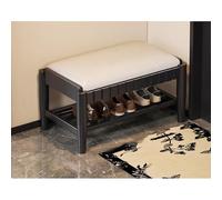 Banc à Chaussures en Bois avec Coussin en PU éTagèRe à Chaussures à 2/3 Niveaux avec éTagèRe pour EntréE Forte Capacité de Charge Banc de Rangement pour EntréE, Salon, Coulo 2-Layer Black 31.5in/80cm