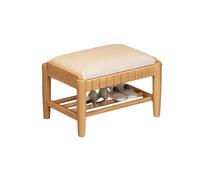 Banc à Chaussures en Bois avec Coussin en PU éTagèRe à Chaussures à 2/3 Niveaux avec éTagèRe pour EntréE Forte Capacité de Charge Banc de Rangement pour EntréE, Salon, Cou 2-Layer Natural 17.7in/45cm