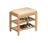 Banc à Chaussures en Bois avec Coussin en PU éTagèRe à Chaussures à 2/3 Niveaux avec éTagèRe pour EntréE Forte Capacité de Charge Banc de Rangement pour EntréE, Salon, Cou 3-Layer Natural 17.7in/45cm