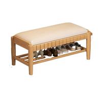 Banc à Chaussures en Bois avec Coussin en PU éTagèRe à Chaussures à 2/3 Niveaux avec éTagèRe pour EntréE Forte Capacité de Charge Banc de Rangement pour EntréE, Salon, Cou 2-Layer Natural 31.5in/80cm