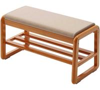 Banc à chaussures en bois avec coussin, étagère à chaussures à 2 niveaux, tabouret d'entrée pour couloir et salon, design robuste, montage facile