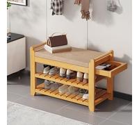 Banc à chaussures en bois avec coussin - Organiseur de rangement d'entrée avec rangement latéral pour vestiaire, salon et couloir