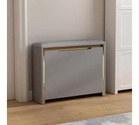 Banc à chaussures en bois avec rangement, meuble à chaussures d'entrée avec tiroir rabattable, siège rembourré pour couloir et porche, armoire à chaussures élégante grise (60 x 17 x 47,5 cm)