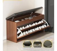 Banc à chaussures en bois avec siège et portes battantes autoportantes Nizer pour la maison Armoire à chaussures étroite avec étagères Couleur chêne Taille : [à déterminer]