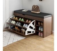 Banc à chaussures en bois avec siège rembourré, armoire de rangement d'entrée, autonome avec tiroir rabattable et portes, meuble de couloir essentiel pour chaussures et accessoires