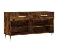 Banc à Chaussures en Bois d'ingénierie avec Pieds en Fer-Finition chêne fumé-Rangement Pratique avec 2 tiroirs et 4 étagères