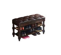 Banc à chaussures en bois massif à 2 niveaux en noyer - Tabouret de rangement polyvalent pour l'entrée Idéal pour changer et nizer - et fourrure élégante pour la maison