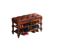 Banc à chaussures en bois massif à 2 niveaux - Tabouret de rangement d'entrée pour changer de chaussures Couleur noyer polyvalent