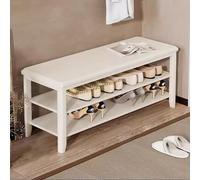 Banc à chaussures en bois massif à 3 niveaux, blanc pour entrée et vestiaire, organiseur de chaussures élégant avec siège, design durable et peu encombrant