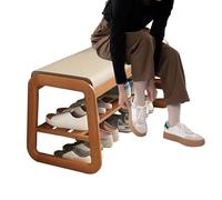 Banc à chaussures en bois massif avec assise rembourrée - Rangement robuste à 2 niveaux pour entrée, chambre à coucher, salon et balcon - Étagère à chaussures (100 x 30 x 42 cm)