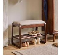 Banc à chaussures en bois massif avec coussin, rangement à chaussures à 2 niveaux, tabouret d'entrée pour couloir, salon, chambre à coucher, étagère à chaussures robuste, assemblage facile
