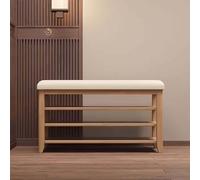 Banc à chaussures en bois massif avec rangement et siège rembourré pour entrée, sac à chaussures, sacs et plus encore, 61 x 30,5 x 50,8 cm, idéal pour entrée, chambre à coucher, placard et couloir