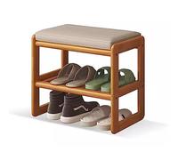 Banc à chaussures en bois massif avec rangement, nizer à chaussures d'entrée rustique, repose-pieds à 3 niveaux, 45 x 30 x 42 cm, finition naturelle - Parfait pour l'entrée et le couloir