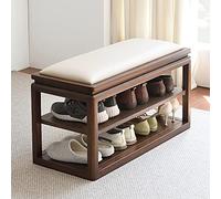 Banc à chaussures en bois massif de qualité supérieure et étagère à 2 niveaux pour entrée style chinois confortable 60 x 45 x 35 cm - Solution de rangement parfaite pour les chaussures.