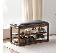 Banc à chaussures en bois massif de qualité supérieure et étagère de style chinois à 2 niveaux de rangement confortable pour l'entrée de la maison, 60 x 45 x 35 cm.
