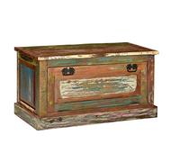 Banc à chaussures en bois massif recyclé 85 x 40 x 45 cm, avec 2 grands compartiments intérieurs, fait à la main, banc de couloir stable pour entrée et chambre à coucher, déjà monté
