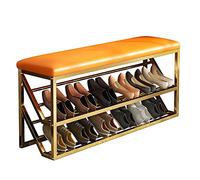 Banc à chaussures en fer forgé avec siège rembourré, étagère de rangement d'entrée, imperméable, peut supporter jusqu'à 100 kg, 20 cm de profondeur, mobilier de couloir élégant (orange)