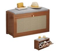 Banc à chaussures en noyer - Gain de place - Rangement fermé avec coussin - Réglable en hauteur - Pour entrée, couloir, salon (70 cm)
