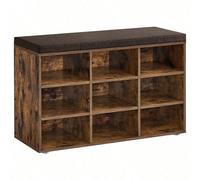 Banc À Chaussures, Étagère À Chaussures Avec Coussin Et 9 Compartiments, 30,3 X 78,5 X 48 Cm, Marron Rustique Marron