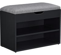Banc à chaussures Gentofte 60x30x46cm Armoire à chaussures avec 3 étagères Rangement pour 4 paires de chaussures Banc noir/gris