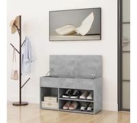 Banc à chaussures gris béton 80 x 30 x 45 cm aggloméré | Avec tiroir, 2 étagères ouvertes, compartiment latéral, assise confortable, assemblage facile