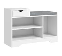 HomCom Meuble à chaussures Banc de rangement 1 tiroir 3 niches coussin gris 76,5x30x52 cm blanc
