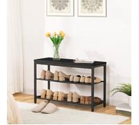 Banc à chaussures, HOOBRO Étagère de rangement à 2 niveaux, Organisateur, à chaussures, 75 x 28,5 x 48,5 cm, style industriel, Noir
