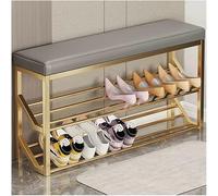 Banc à chaussures industriel à 2 niveaux avec siège, organiseur de rangement d'entrée en métal, support à chaussures élégant pour couloir, 80 x 20 x 48 cm, solution d'économie d'espace