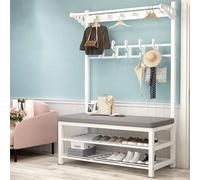 Banc à chaussures industriel avec étagère de rangement pour entrée, couloir, arbre avec porte-chapeau et porte-manteau, assemblage facile pour les petits espaces