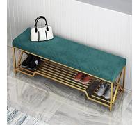 Banc à chaussures luxueux en velours avec étagère dorée, nizer à chaussures d'entrée moderne, repose-pieds élégant, solution de rangement pour chaussures, vert asie, 80 x 35 x 45 cm