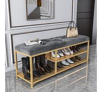Banc à Chaussures Moderne avec Base en métal, étagère à Chaussures avec siège rembourré, Banc de Rangement à Chaussures à 2 Niveaux avec Rangement pour Bottes, Banc d'entrée Organisateur de