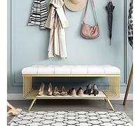 Banc à chaussures moderne avec siège en simili cuir de haute qualité en marbre et métal Rangement à chaussures élégant pour entrée et chambre à coucher Blanc 39 x 14 x 18