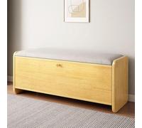 Banc à chaussures moderne en bois avec assise rembourrée et 2 tiroirs pliables, cadre en bois massif pour chambre à coucher et couloir