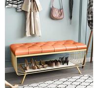 Banc à chaussures moderne en similicuir Étagère à chaussures en métal de haute qualité pour entrée, siège de rangement élégant pour chambre à coucher, organiseur de chaussures polyvalent et meubles de