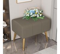 Banc à Chaussures Moderne rectangulaire, d'entrée avec Repose-Pieds rembourré, d'extrémité de lit en Similicuir avec Pieds en métal doré, pour Salon, Hall, vestiaire, Couloir (café