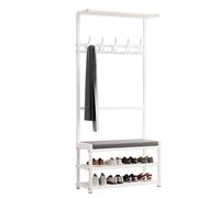 Banc à Chaussures Multifonction, Organiseur d'entrée avec étagère de Rangement et Crochets, Meuble de Couloir élégant, étagère à Chaussures Peu encombrante, Blanc 40 cm/16 po
