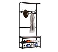 Banc à Chaussures Multifonctionnel avec étagère de Rangement et Crochets, élégant Organiseur d'entrée pour Couloir et Salon, Noir - 60 cm/24 po