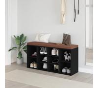 Banc à chaussures noir en bois avec 10 compartiments et assise rembourrée 103 x 30 x 48 cm pour couloir, couloir, vestiaire, espace de rangement et siège pour un rangement ordonné des chaussures
