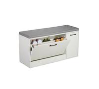 Banc à Chaussures Relaxdays, Assise rembourrée, 1 Compartiment, H×L×P 53×100×37 cm, 9-12 Paires, Hall, Blanc/Gris