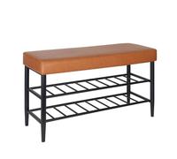 Banc à Chaussures Relaxdays, Assise rembourrée en Simili Cuir, 2 étagères, 6 Paires de Chaussures, 50x80x30 cm, Marron