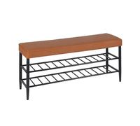 Banc à Chaussures Relaxdays, Assise rembourrée en Simili Cuir, 2 étagères pour 8 Paires, H x L x P 50x100x30 cm, Marron