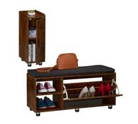 Banc à Chaussures Relaxdays avec Assise et Armoire, Meuble à Chaussures avec Banc, Couloir et Chambre, Brun-Noir
