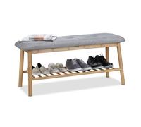 Relaxdays Banc à chaussures en bambou pour 4 paires banquette coussin rembourré 2 places, nature-gris