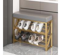 Banc à chaussures rembourré à 2 niveaux, étagère à chaussures, banc moderne pour bout de lit avec pieds en métal